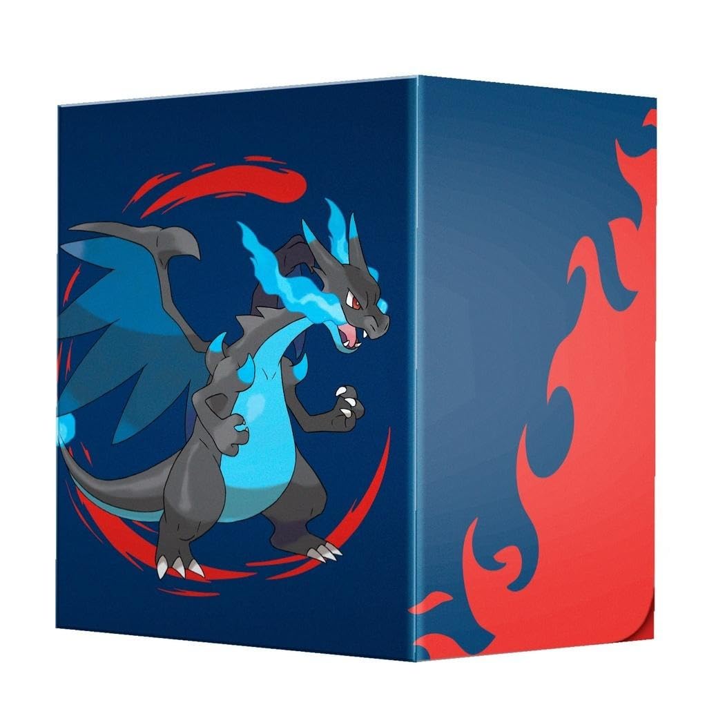 UltraPro Pokémon TCG Mega Charizard X Alcove Flip Deck Box – Holds 100 Double-Sleeved Standard Cards, Magnetic Closure
