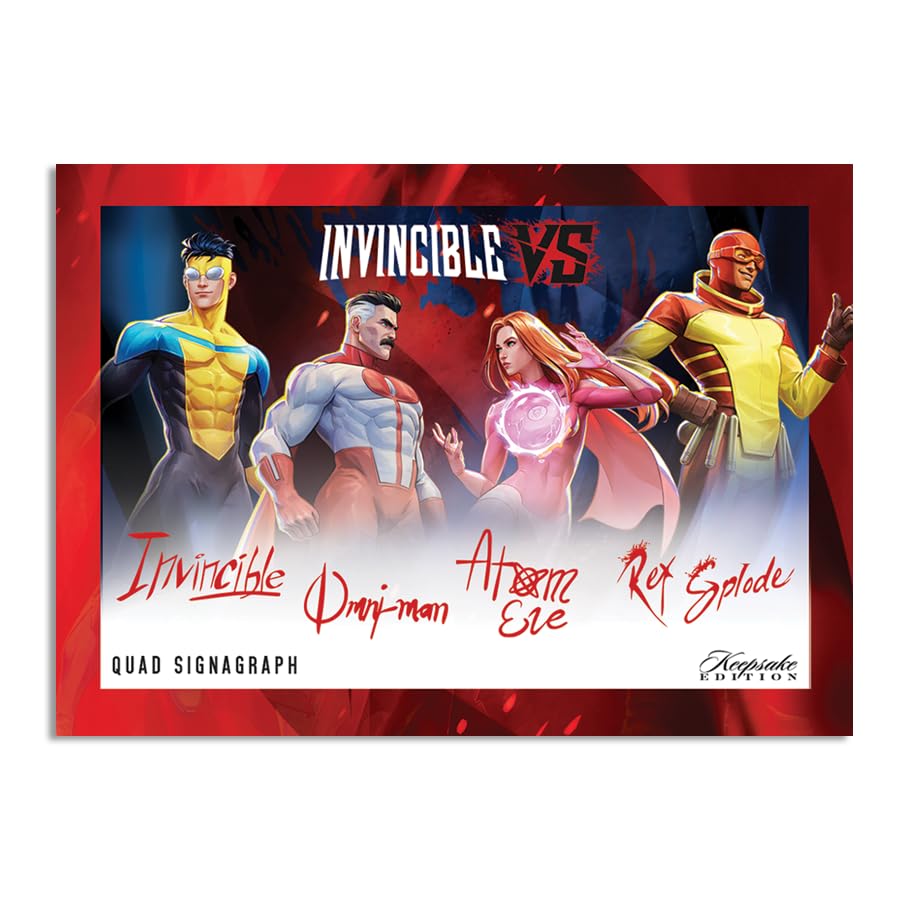 Invincible VS Keepsake Premiere Collectors Box Trading Cards | 8 Packs, 4 Per Pack, 1 Relic Per Box, 167-Card Checklist, Signagraph Autographs, Signapatch Chase