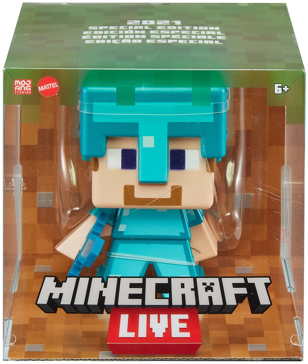 Mattel Minecraft 2021 Special Edition Action Figure, Large-Sized Steve in Diamond Armor for Minecraft Live Festival
